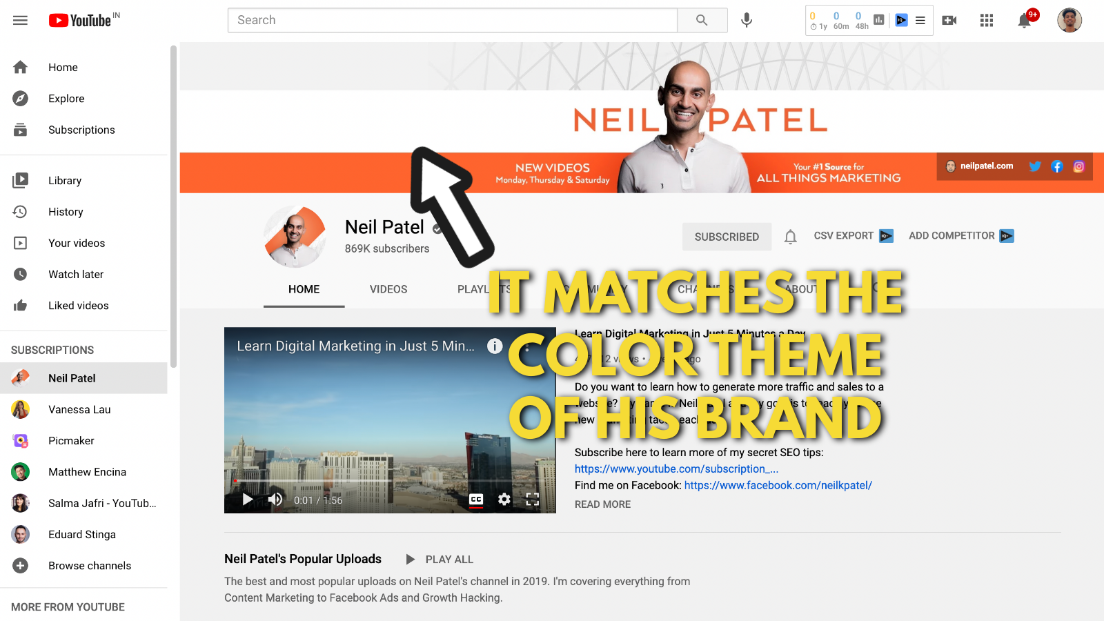 Neil Patel's Youtube banner example