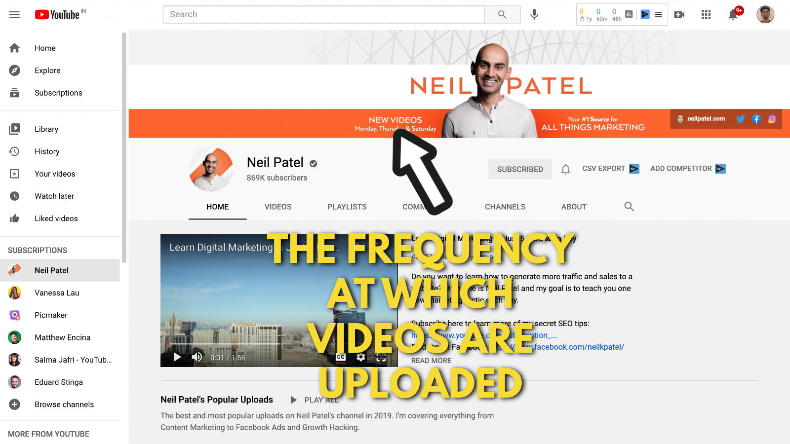 Neil Patel's Youtube banner example