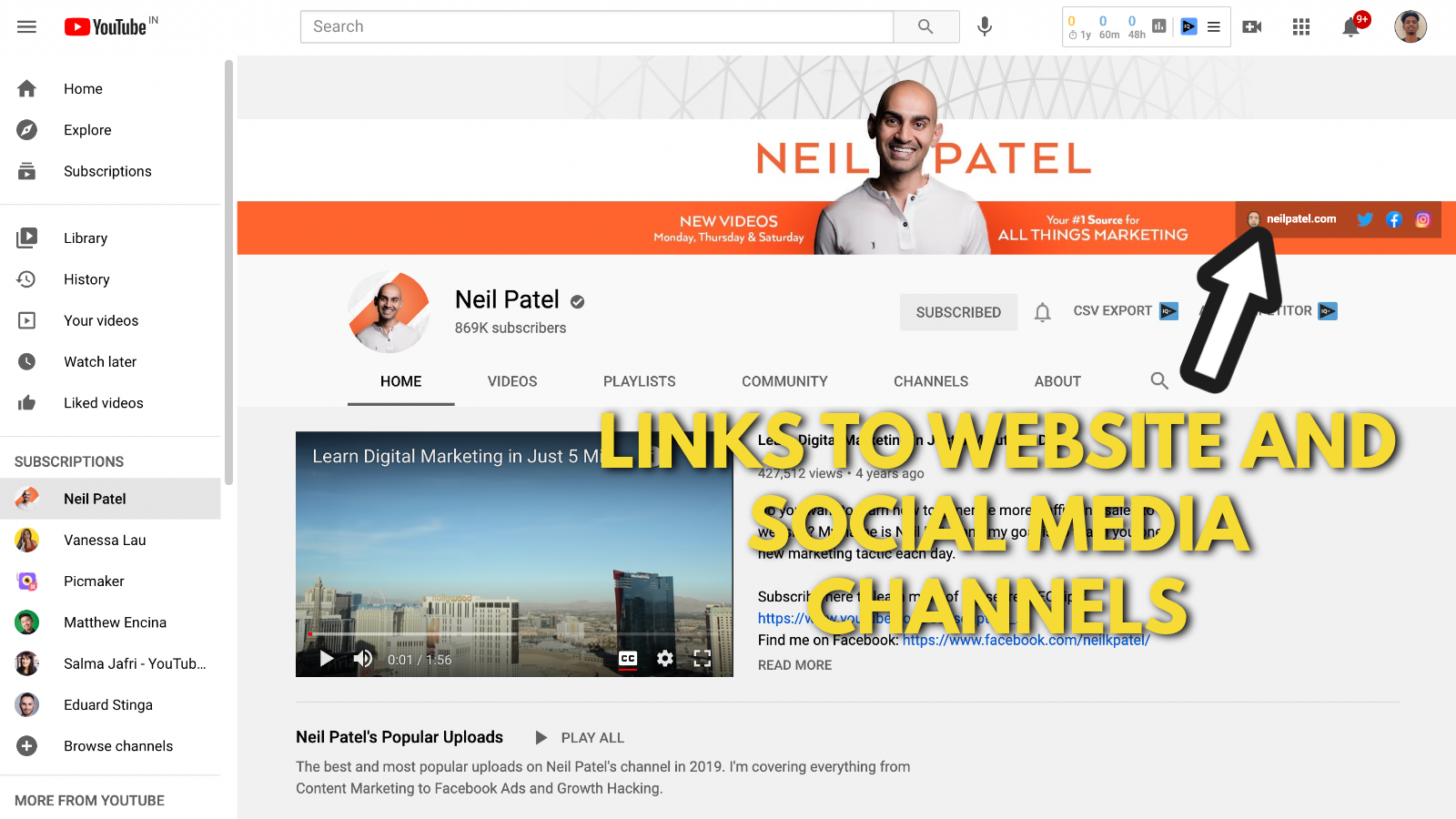 Neil Patel's Youtube banner