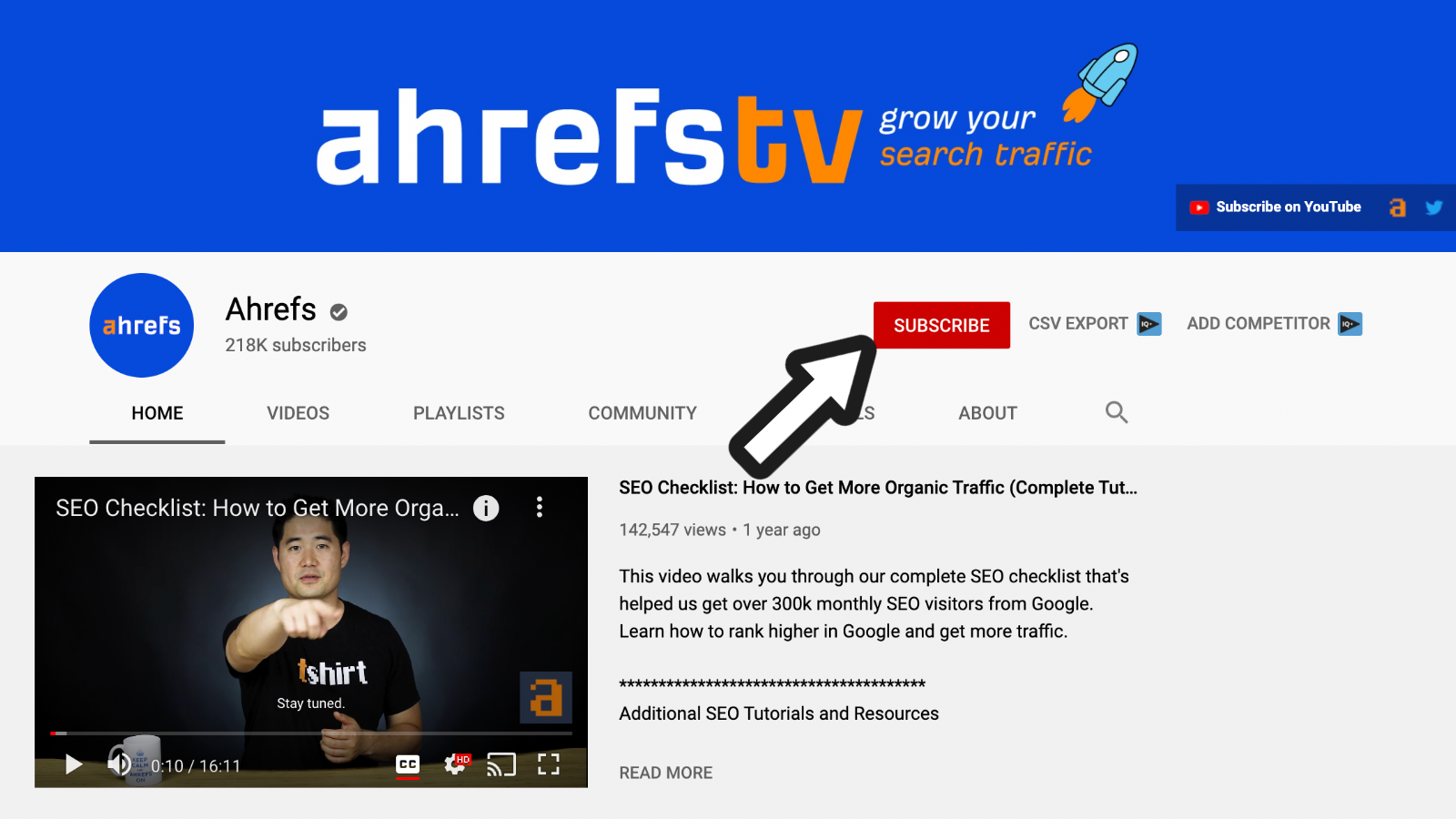 A screenshot of Ahrefs YouTube channel