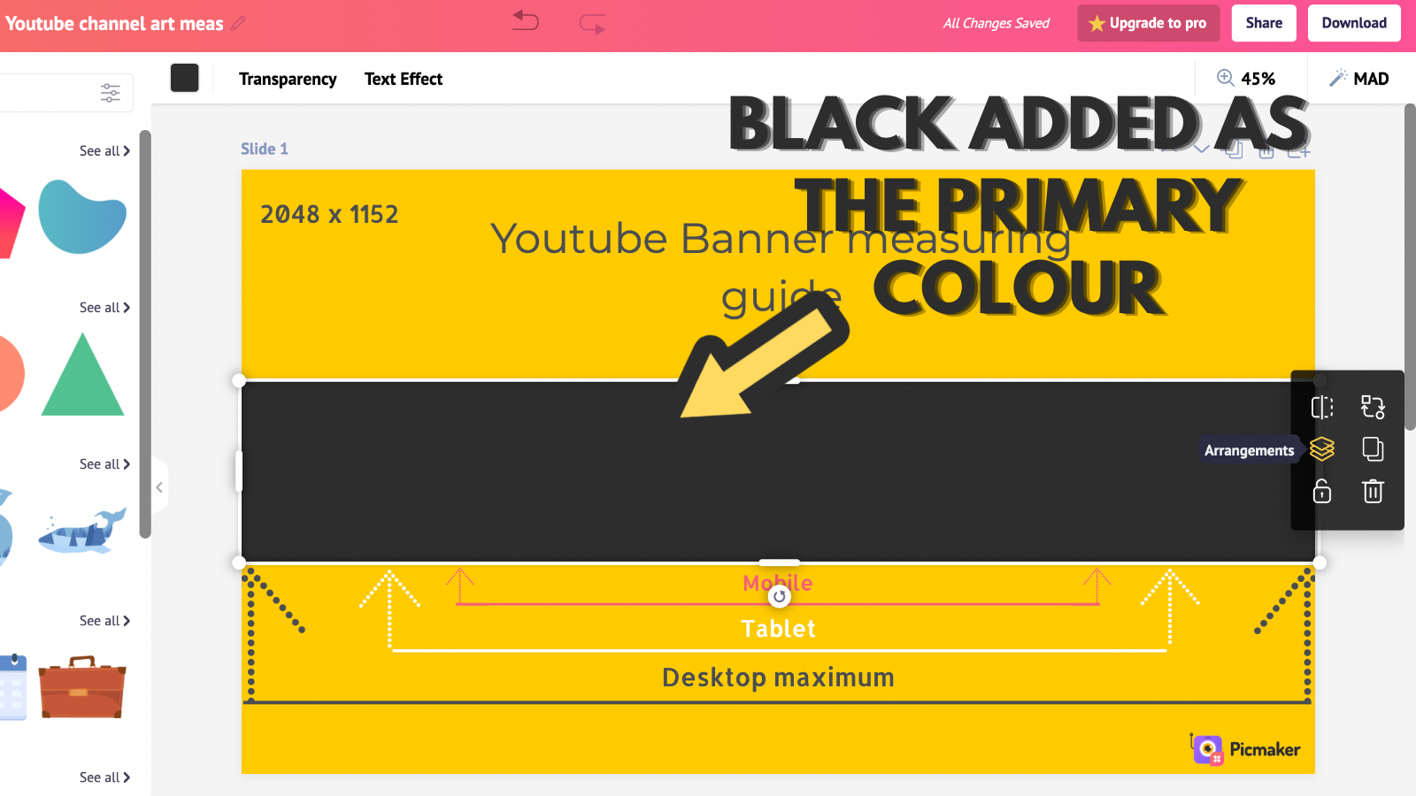 Screenshot that mentions black as primary colour (to make YouTube banner)