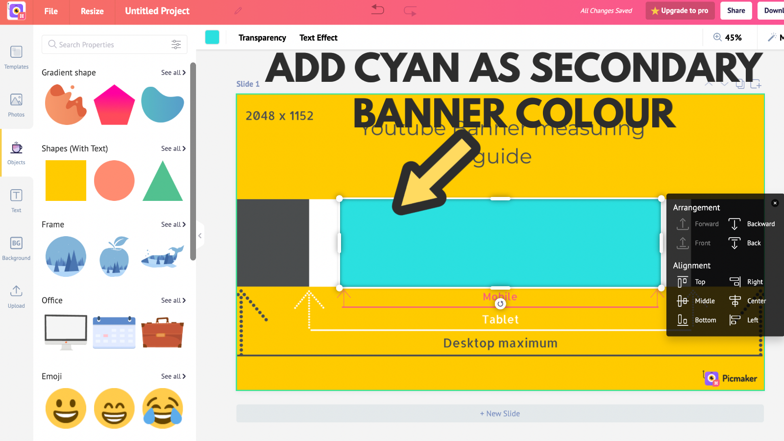 Screenshot that states cyan as secondary banner colour in your 2048 x 1152 pixels YouTube banner