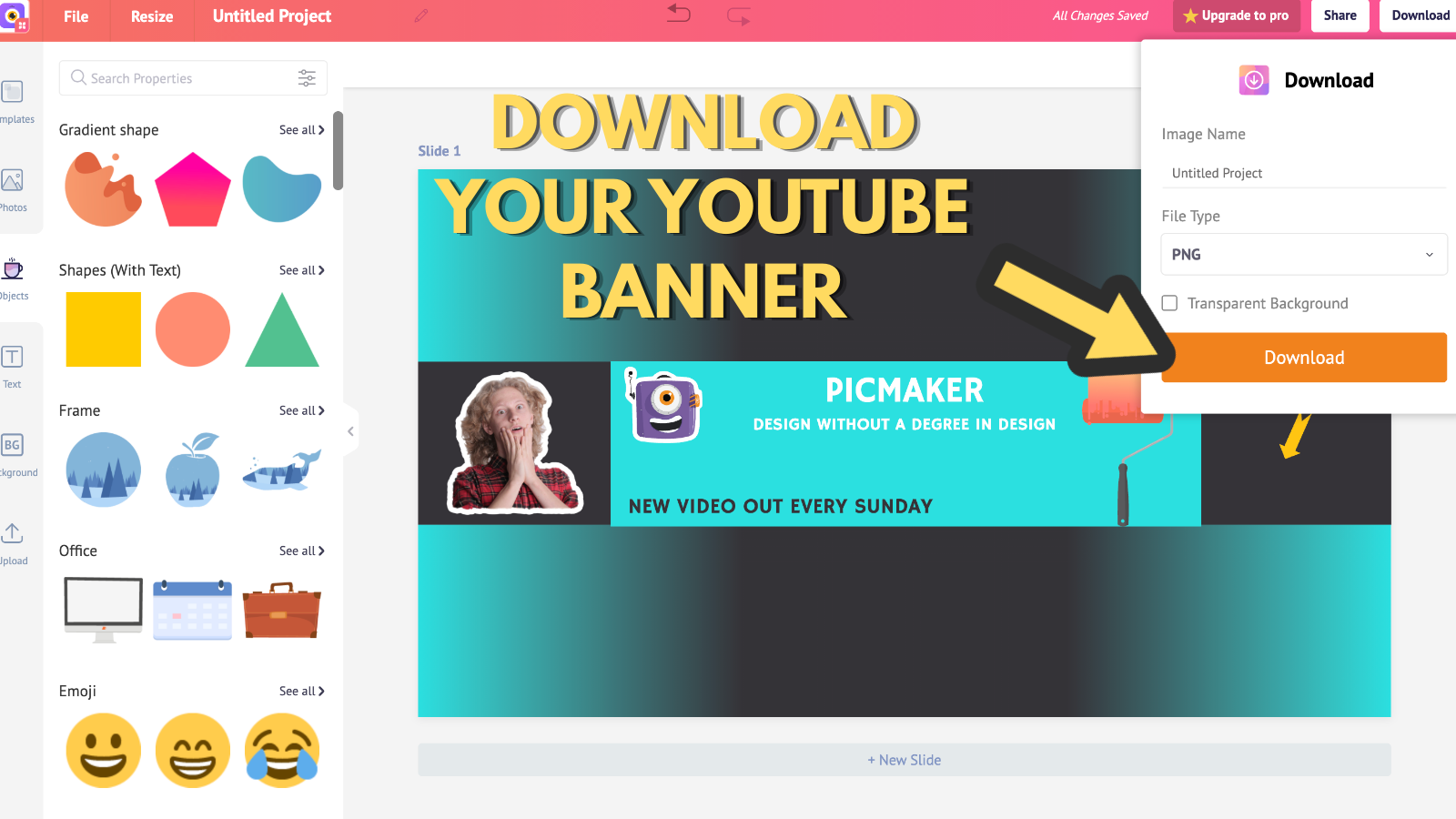Screenshot that asks to download your youtube banner (to make YouTube banner)
