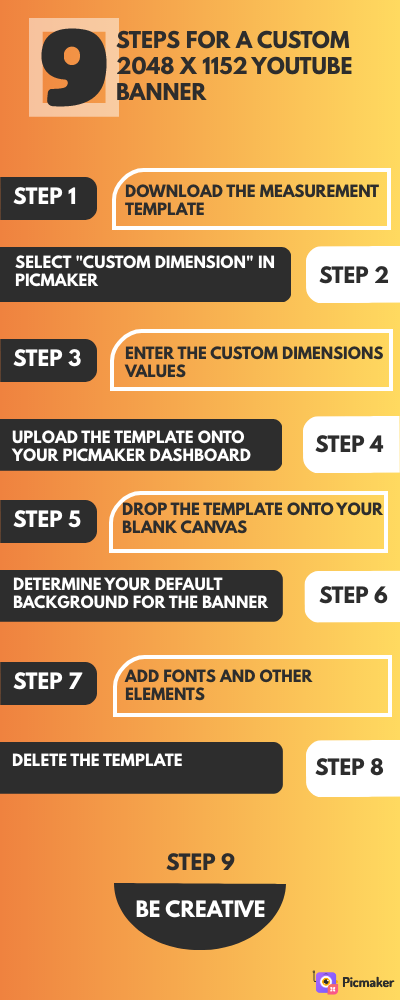 9 steps to make a custom 2048 x 1152 pixelsYouTube banner for FREE!