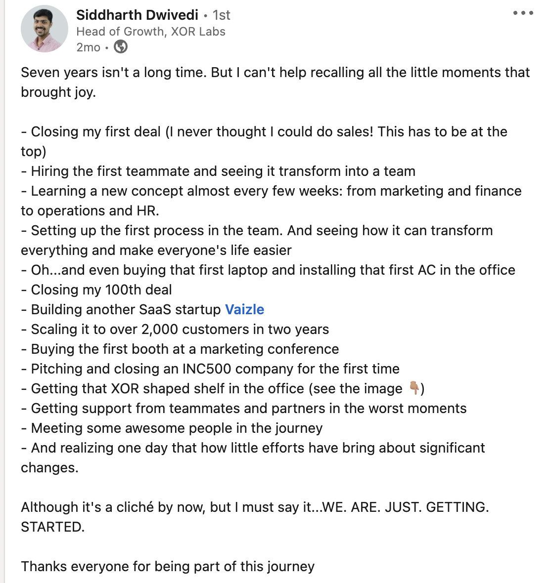 Linkedin post of one of the bets performance marketing specialists in India