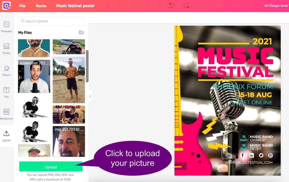 Upload your picture on the poster in Picmaker