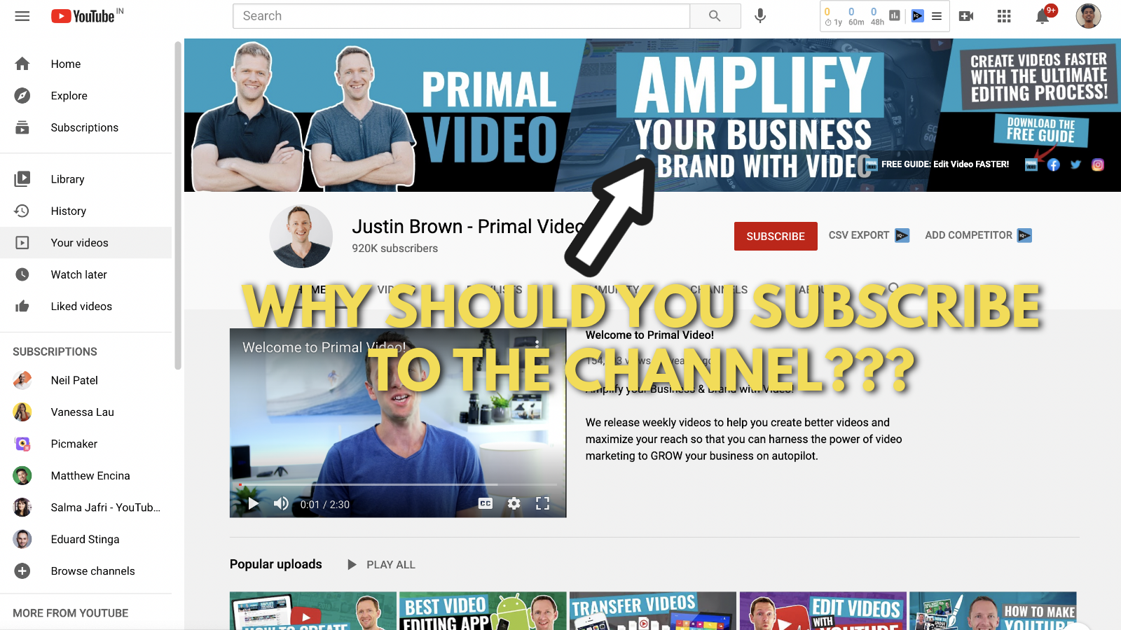 A screenshot of Primal video's YouTube channel art example