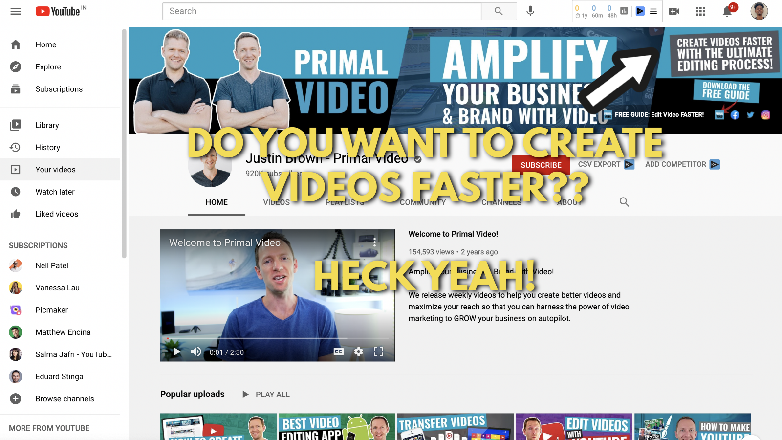 A screenshot of Primal video's YouTube channel 7