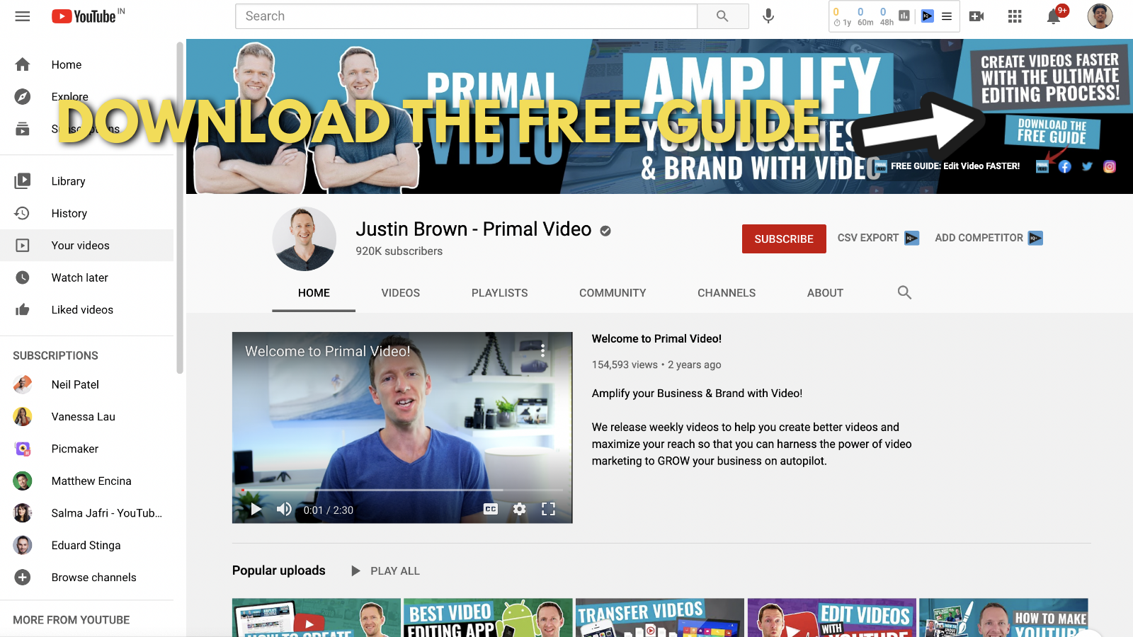 A screenshot of Primal video's YouTube channel art example