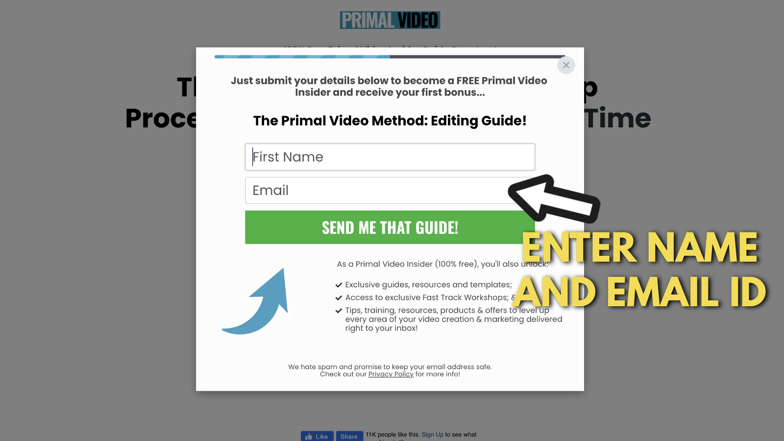 A screenshot of Primal video's landing page 2