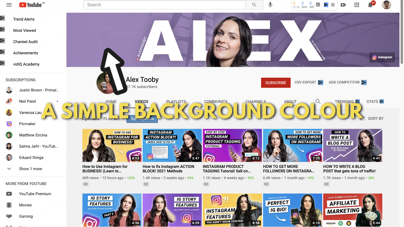 Screenshot of Alex toby's Youtube banner example 3