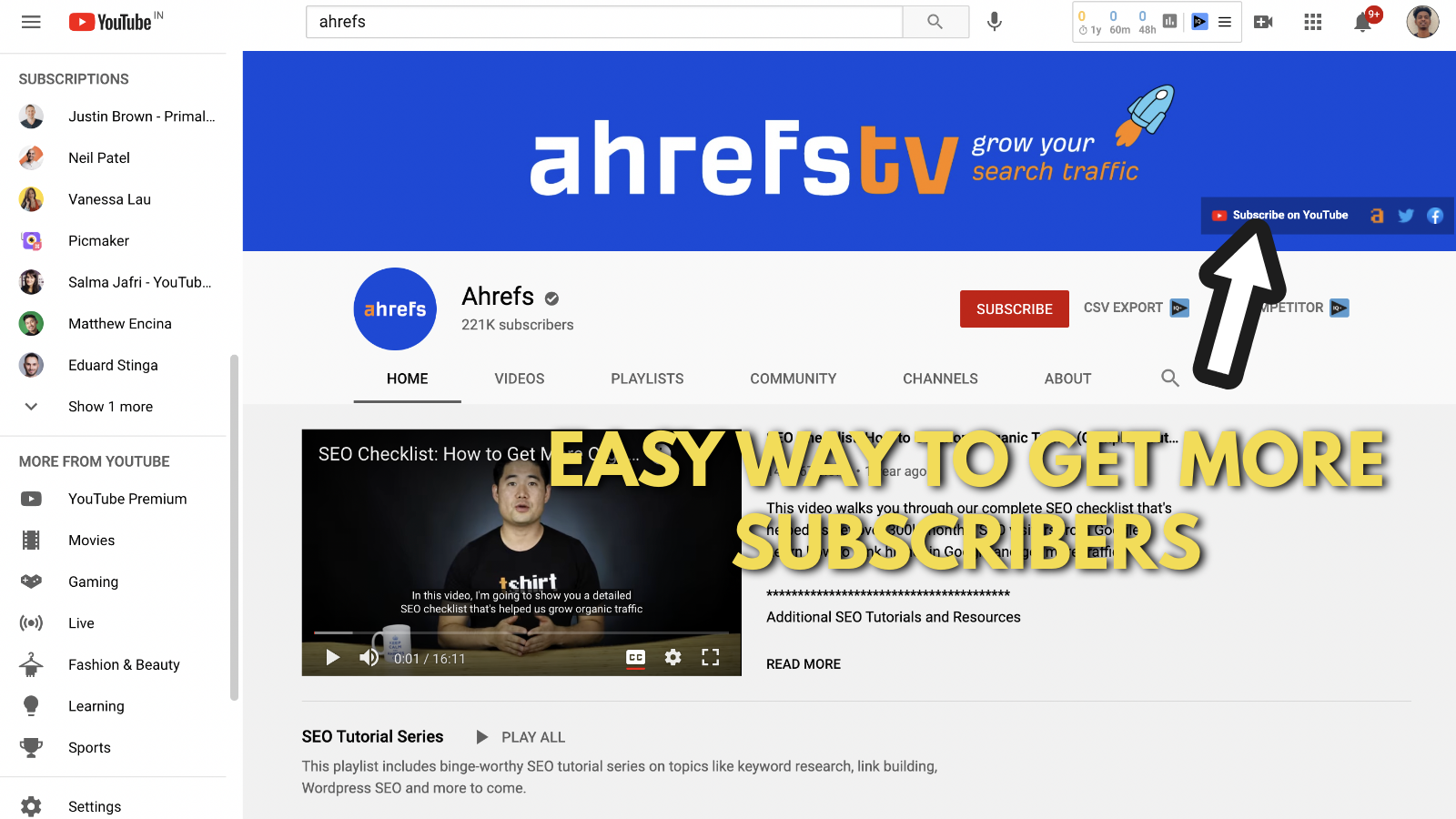 Screenshot of Ahrefs's youtube channel art example 6