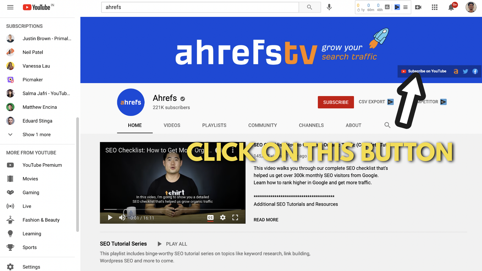 Screenshot of Ahrefs's youtube banner example 7