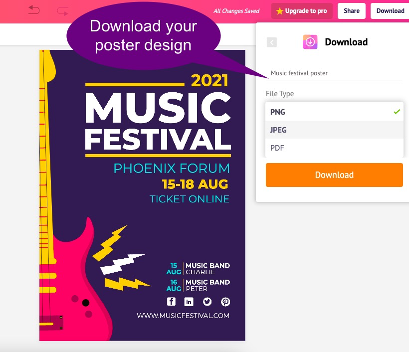 Download your poster design in Picmaker