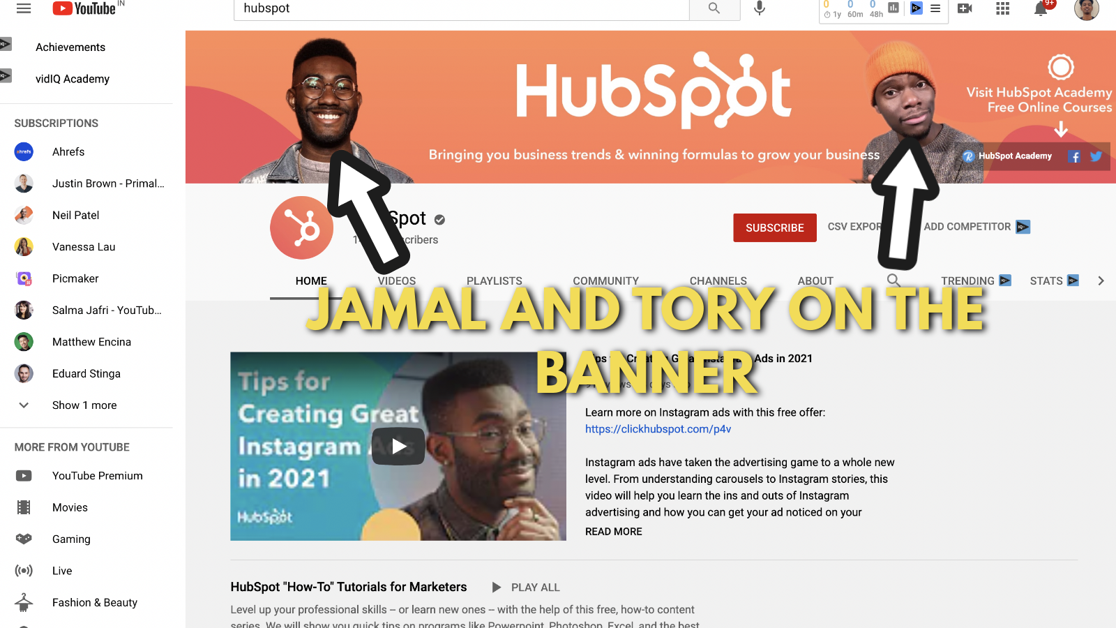 Screenshot of Hubspot's YouTube banner example 3