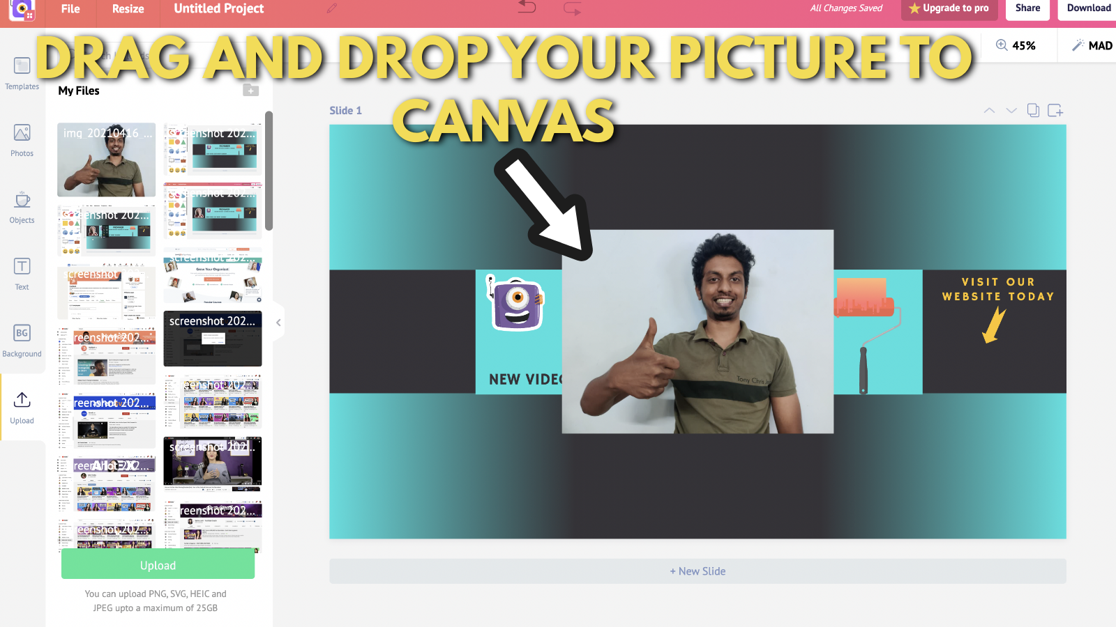 Screenshot of Picmaker's banner after dragging and dropping the picture.