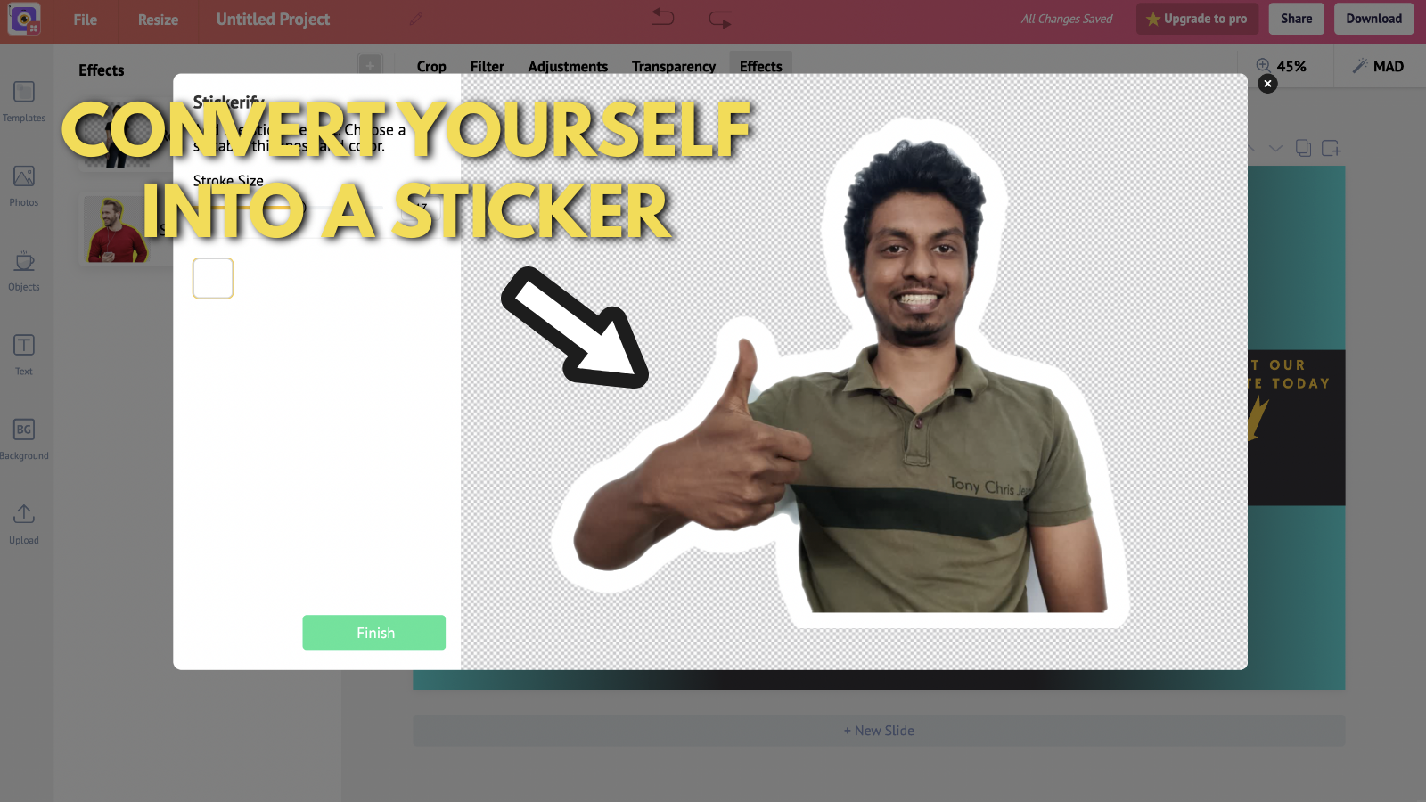 Screenshot of Picmaker's banner after converting yourself into a sticker