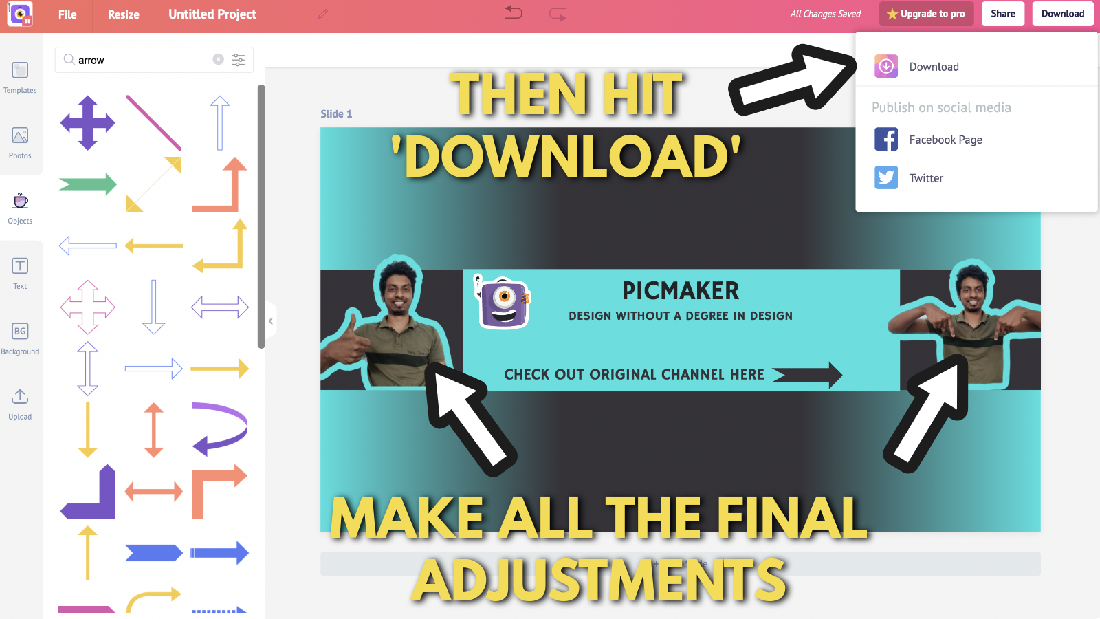 Screenshot of Picmaker's canvas after hitting the download button