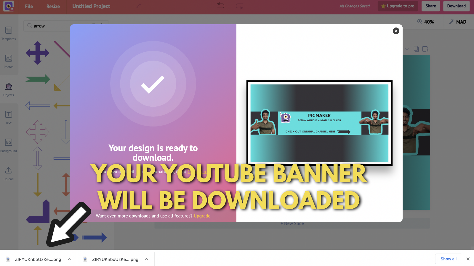 Screenshot of Picmaker's Youtube banner after the Youtube banner example has been downloaded