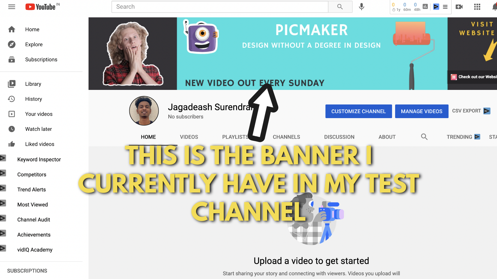 Screenshot of a channel with a YouTube channel art example