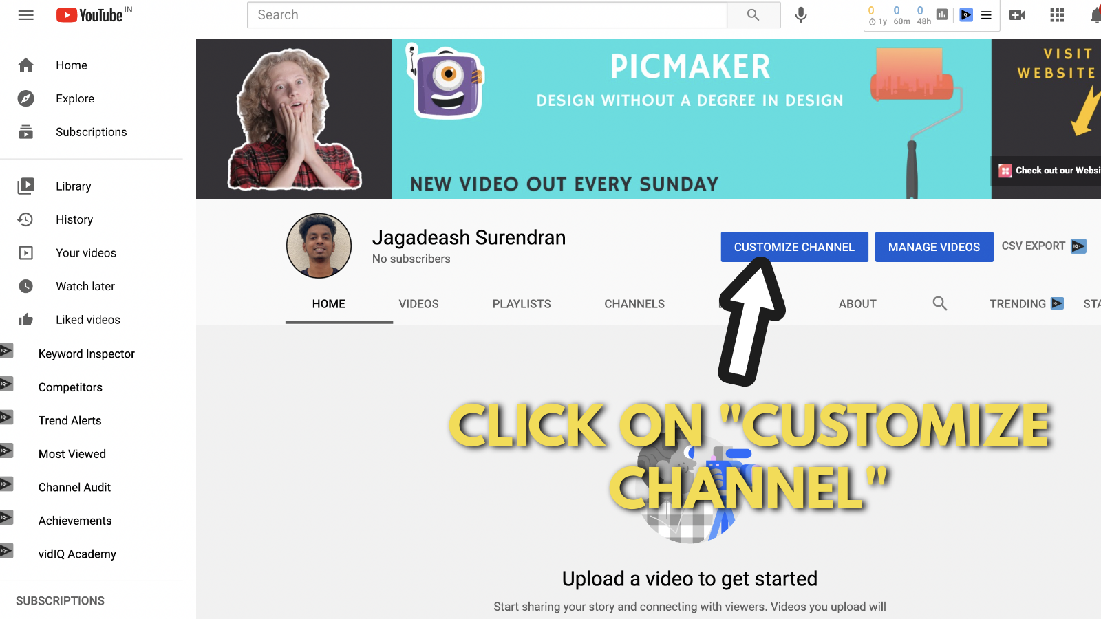 Screenshot of a channel with a YouTube banner example
