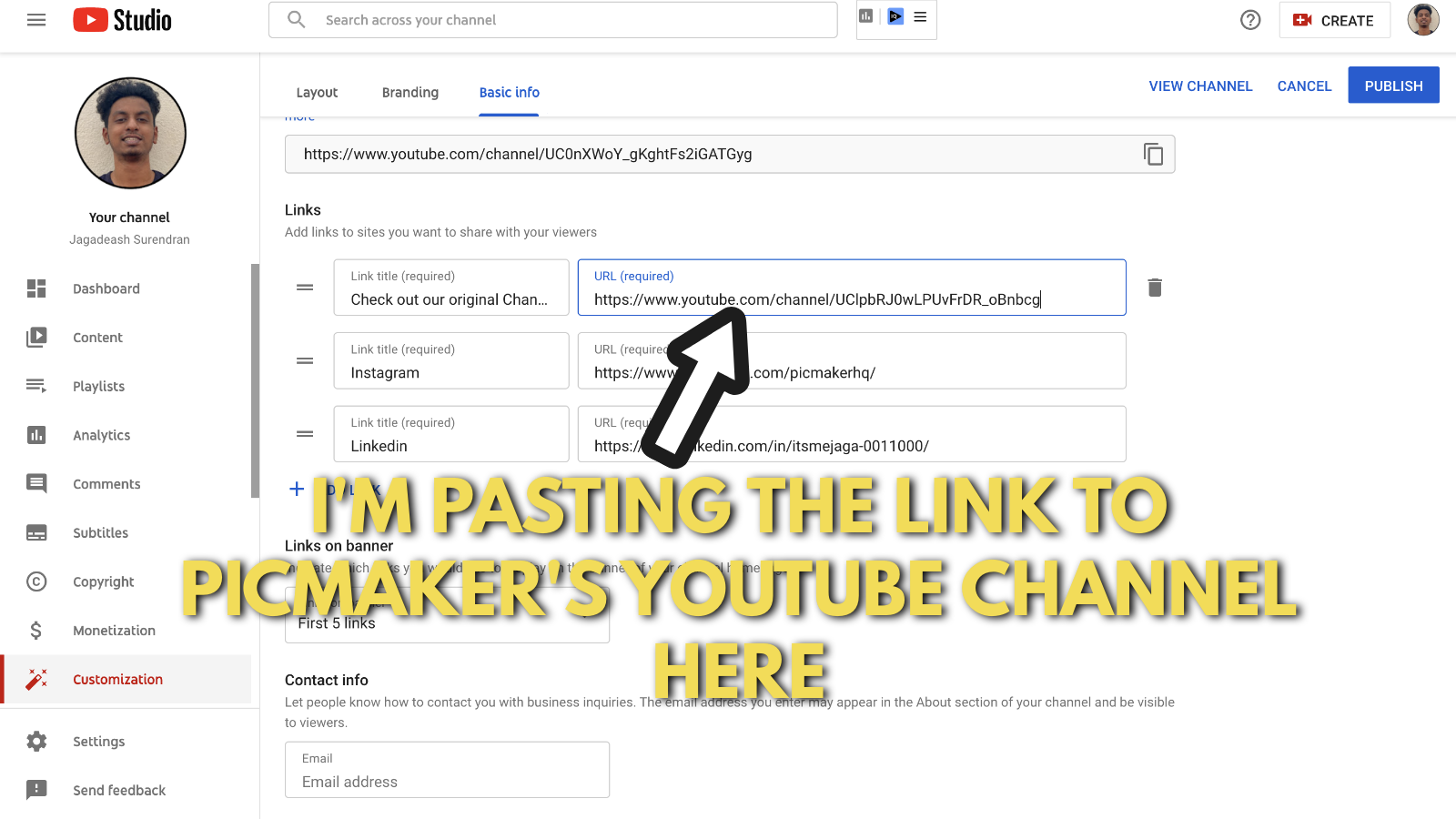 Step 4 of adding the links on your YouTube channel art example