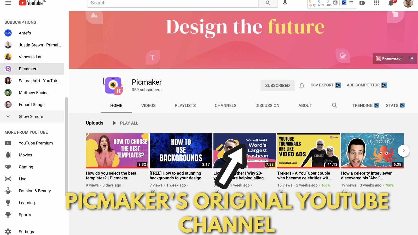 Picmaker's channel with the original YouTube banner example