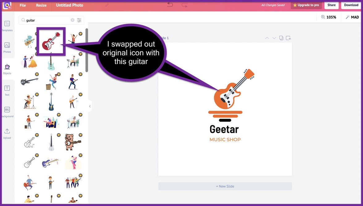 Screenshot of how we created the 'Geetar' logo