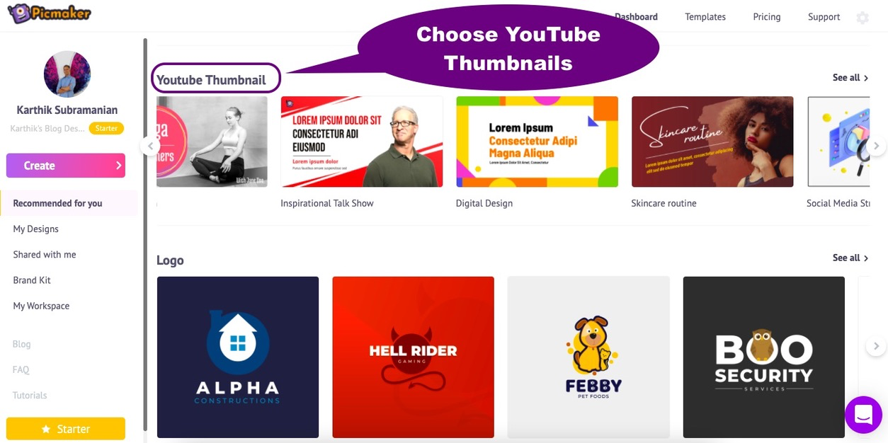 Choose a YouTube thumbnail template