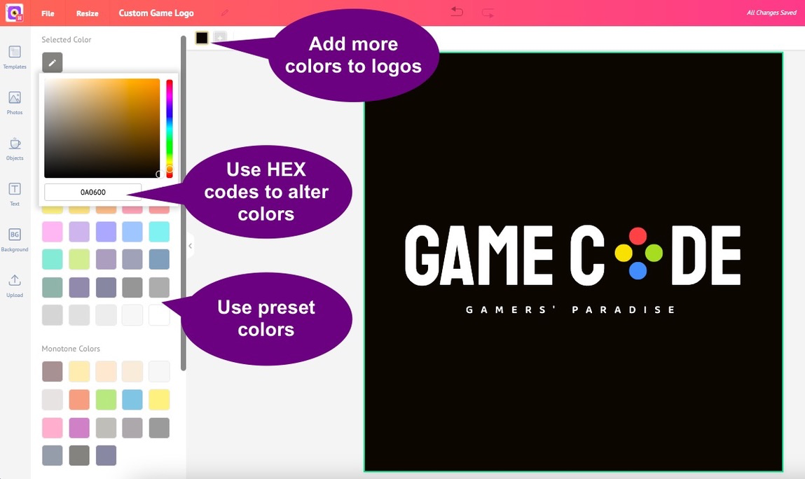 Hot to make a game logo, change colors in Picmaker