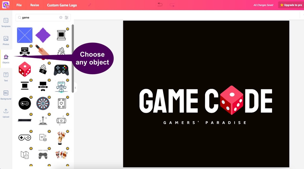 gaming logo maker. Add any object to your logo.