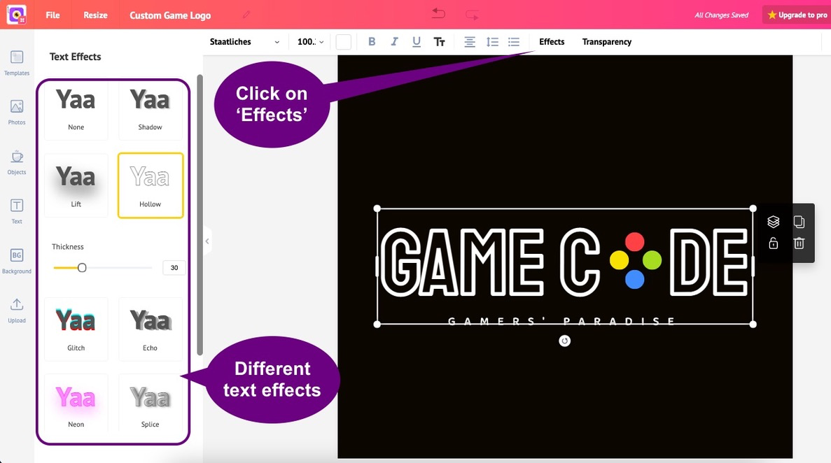 Hot to make a game logo, add text effects in Picmaker