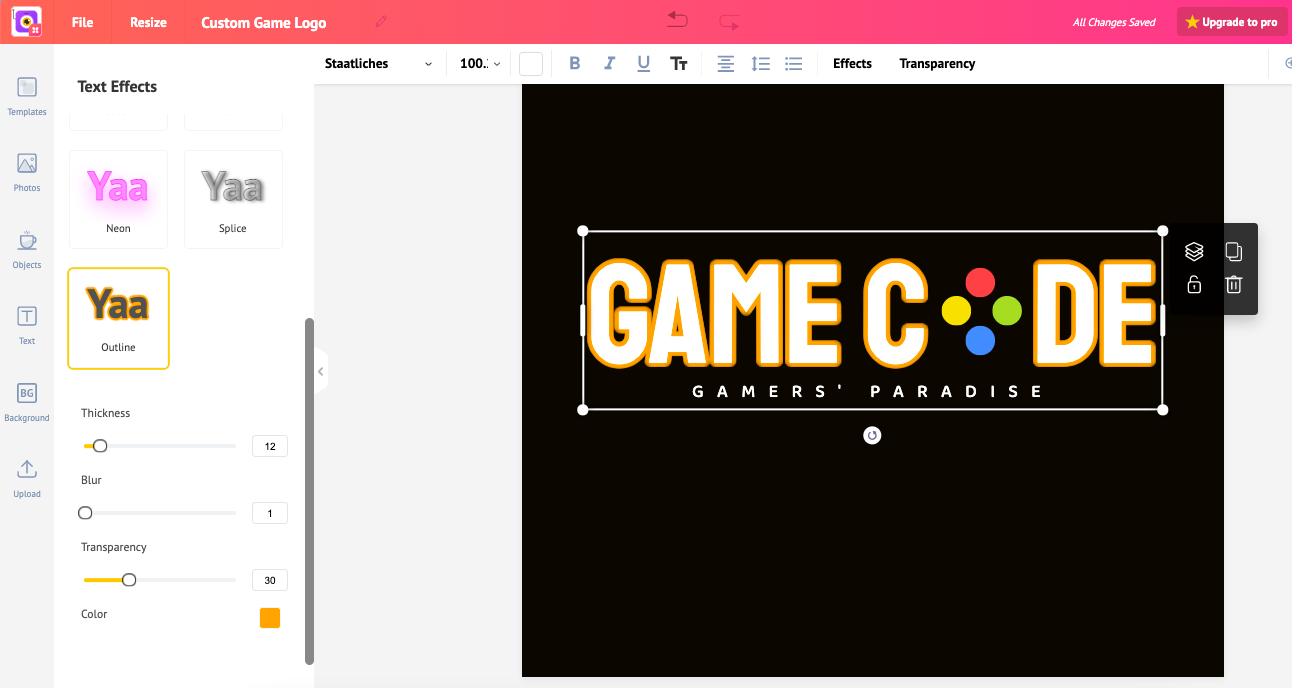 Hot to make a game logo, add text effects in Picmaker