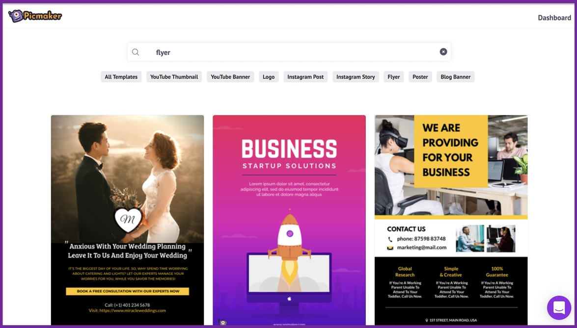 Screenshot of all flyer templates in Picmaker.