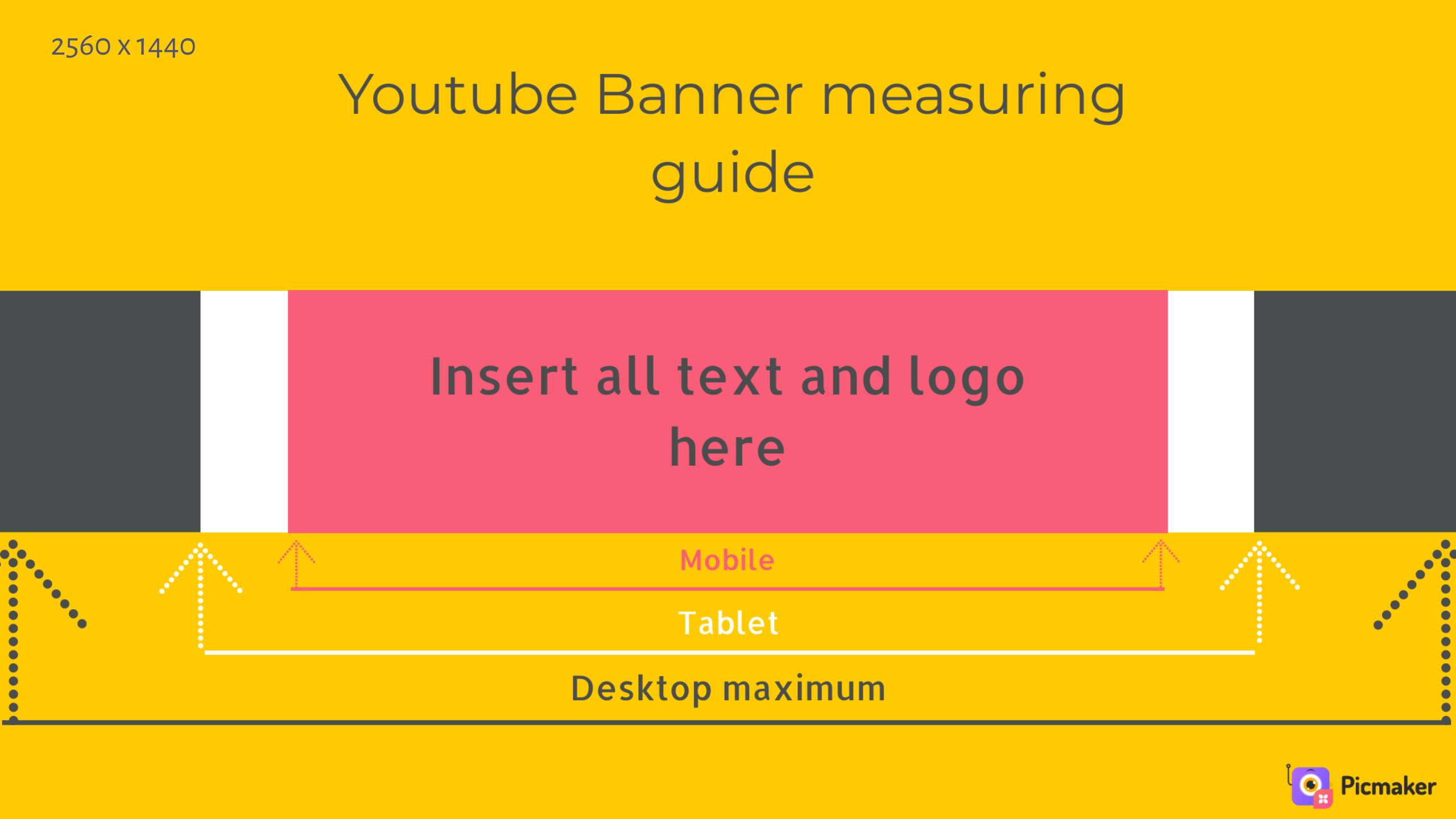 YouTube channel art 2560 x 1440 measurement template - Picmaker