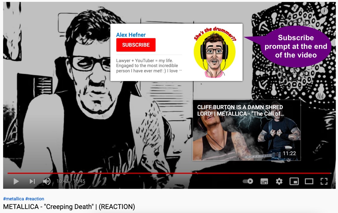Subscribe prompt at the end of the video - YouTube marketing tips