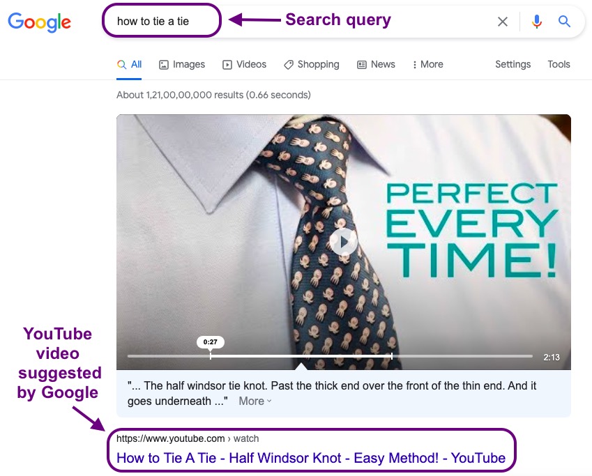 Video in Google's search query