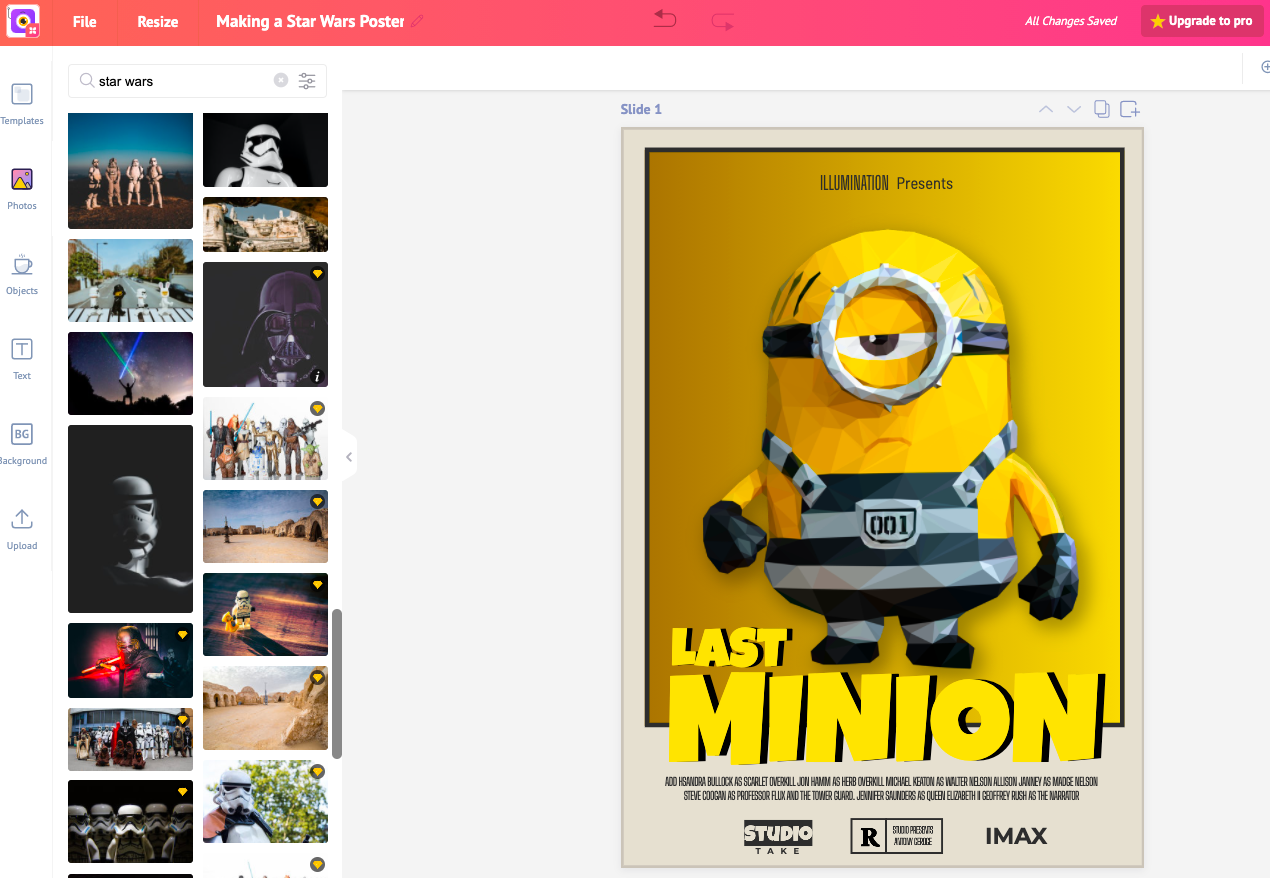 Picmaker's workspace for Stars Wars poster
