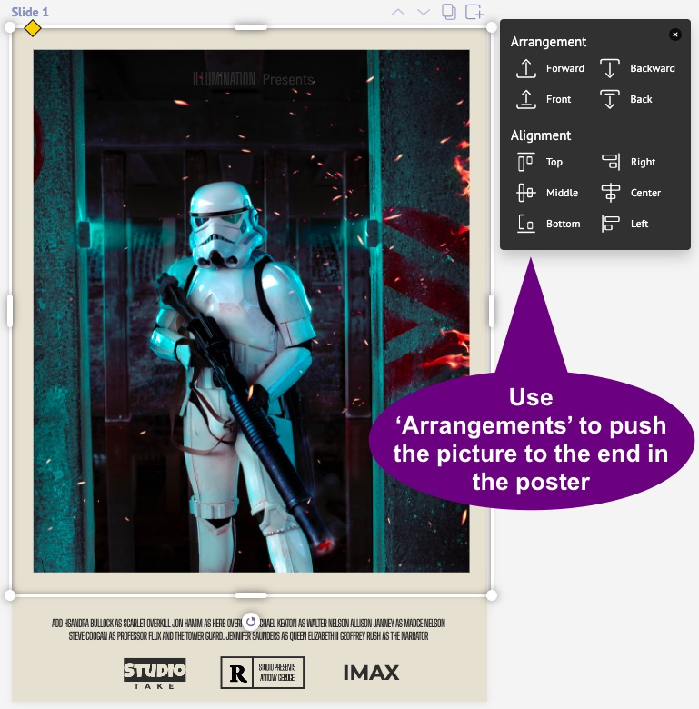 Arranging the stormtrooper's picture in a Star Wars poster.