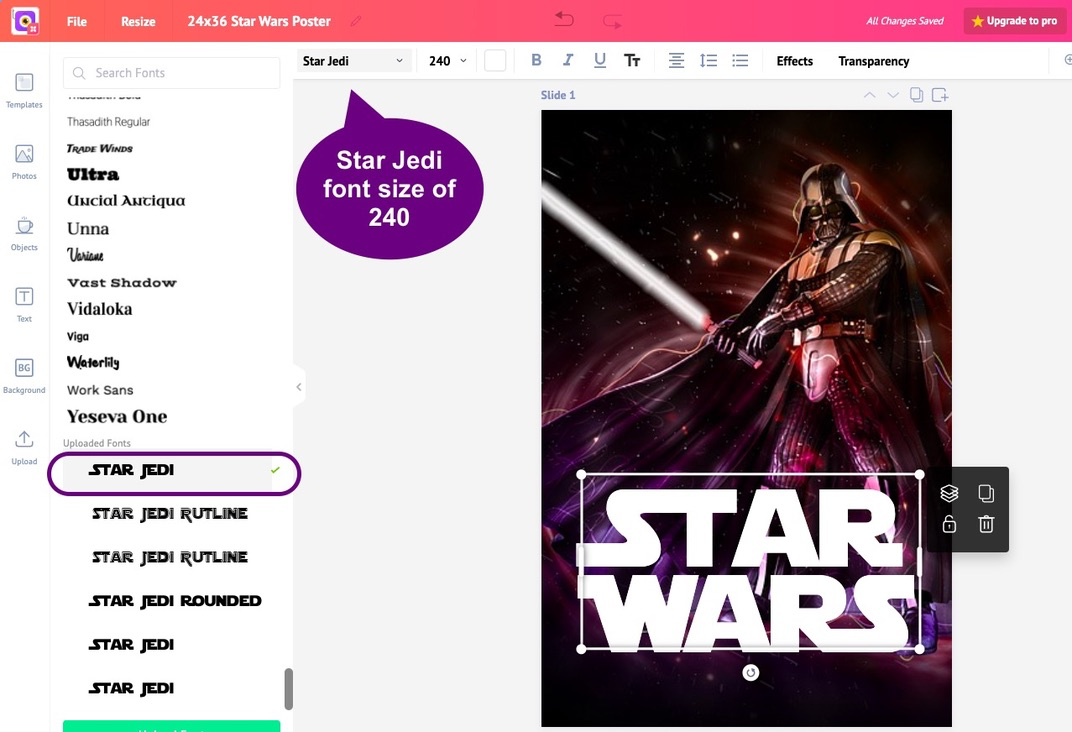 Designing 24x36 Star Wars poster in Picmaker