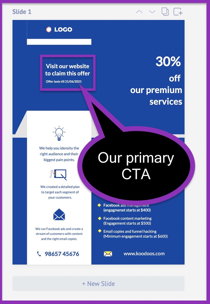 Screenshot that shows the highlights the primary CTA for this flyer