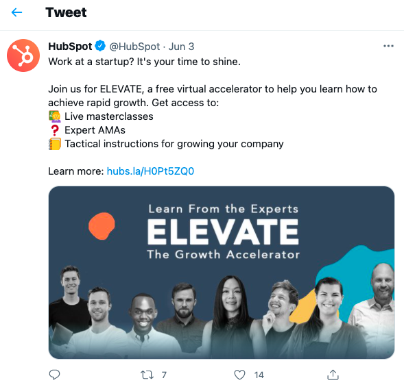 HubSpot's tweet about their Growth Accelerator program is self-explanatory