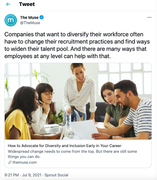 The Muse uses examples of multiple team members to appeal to their target audience of job seekers