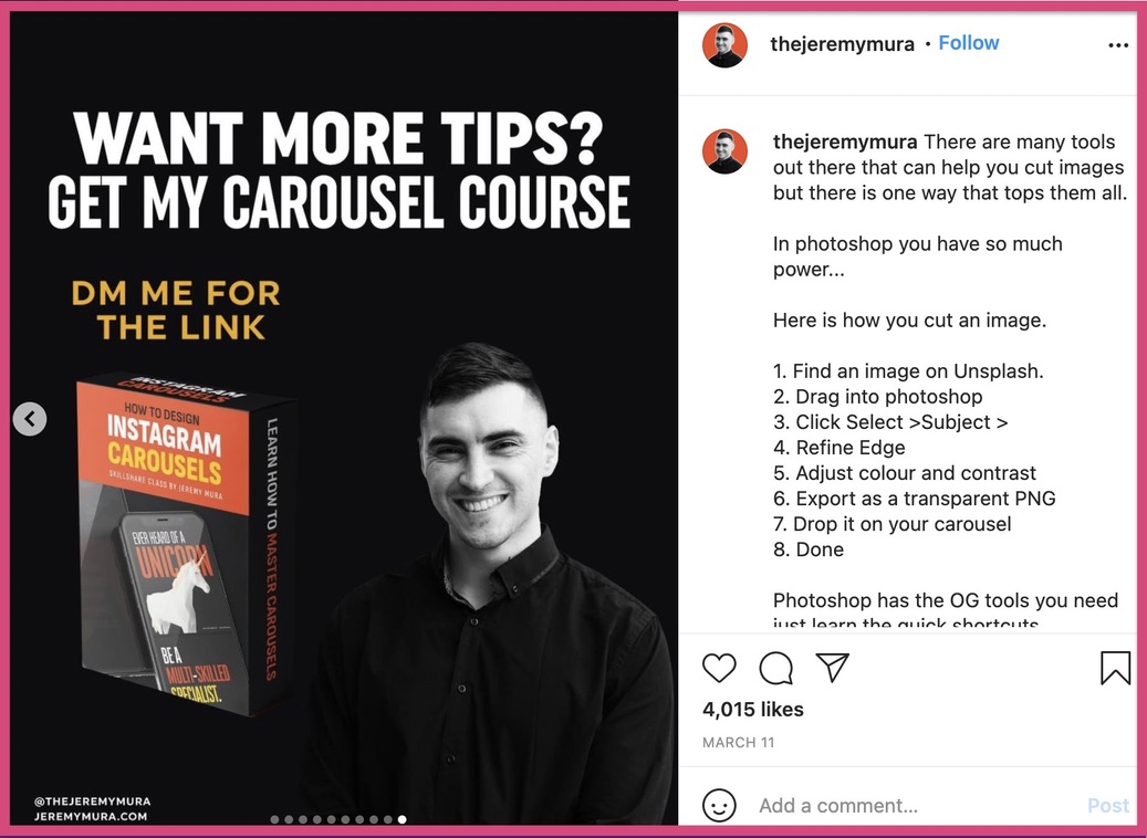 Decoding how an Instagram carousel post is built - Final Slide 