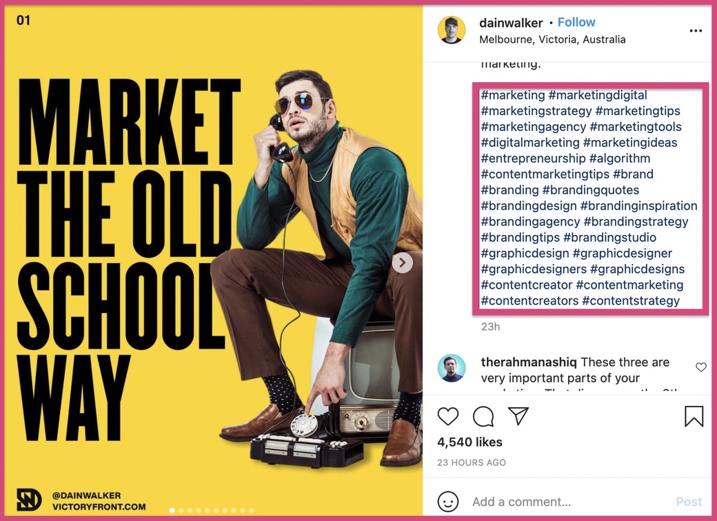 Here's an example of an Instagram post with niche hashtags