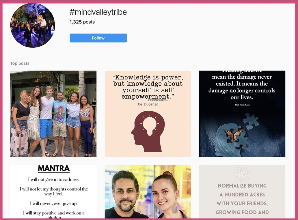 Search results for '#mindvalleytribe' Instagram hashtag