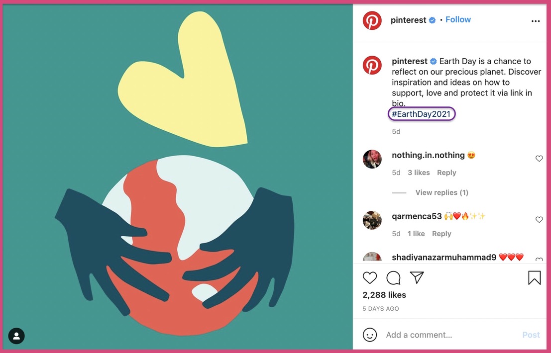 A example post from Pinterest's official Instagram profile