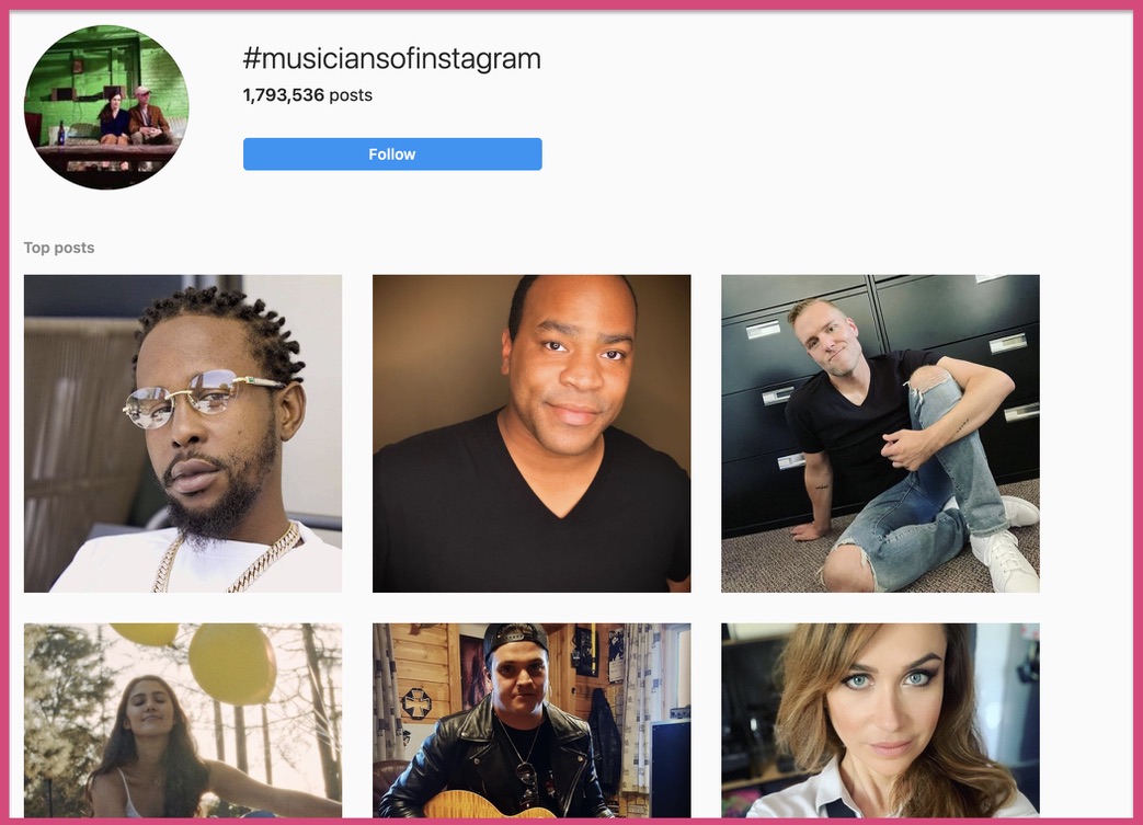 Results when we search for the Instagram hashtag 'musician'.