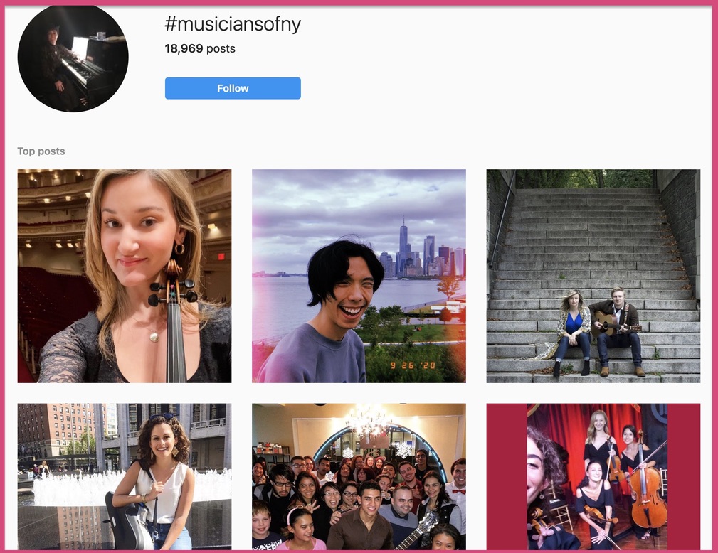 Results for the 'musiciansofny' Instagram hashtag.