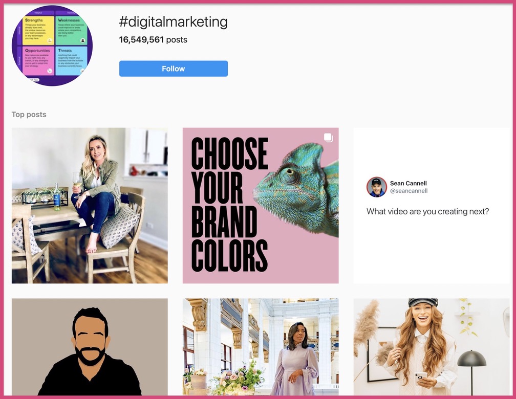 '#ditialmarketing' is an Instagram hashtag with high competetion.